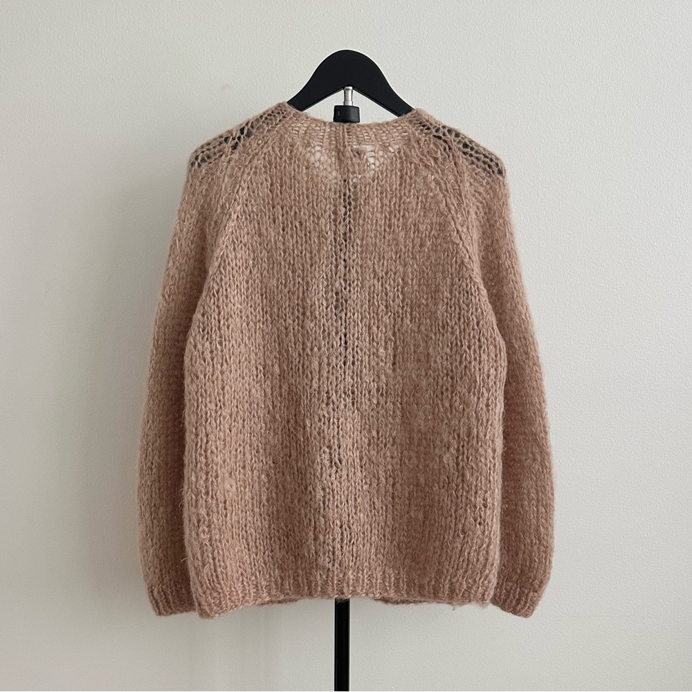 Vintage Burdine’s Wool Mohair Beige Open Cable Knit Crew Neck Cardigan Size L - Picture 2 of 3